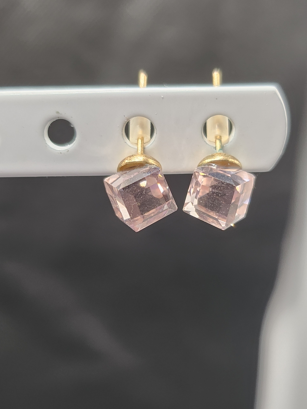 Delicate Pink Cube Crystal Gold-Accent Stud Earrings